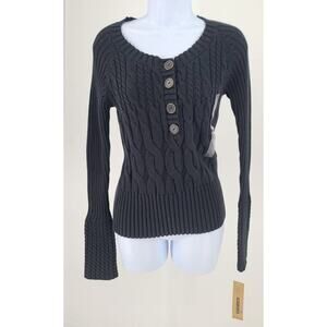 DKNY Vintage womens sweater black Sz Large contrast cuff Elena Gilbert vibes Y2K